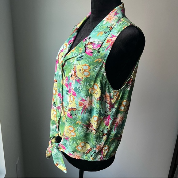 SpongeBob SquarePants Hawaiian Collared Tie-front Tank Top - Picture 5 of 10